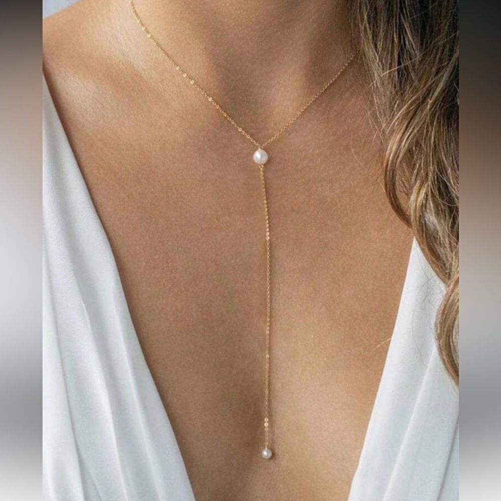 Y shape Pearl Accents necklace N1021